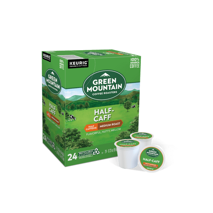 Green Mountain Half Caff Kcups box